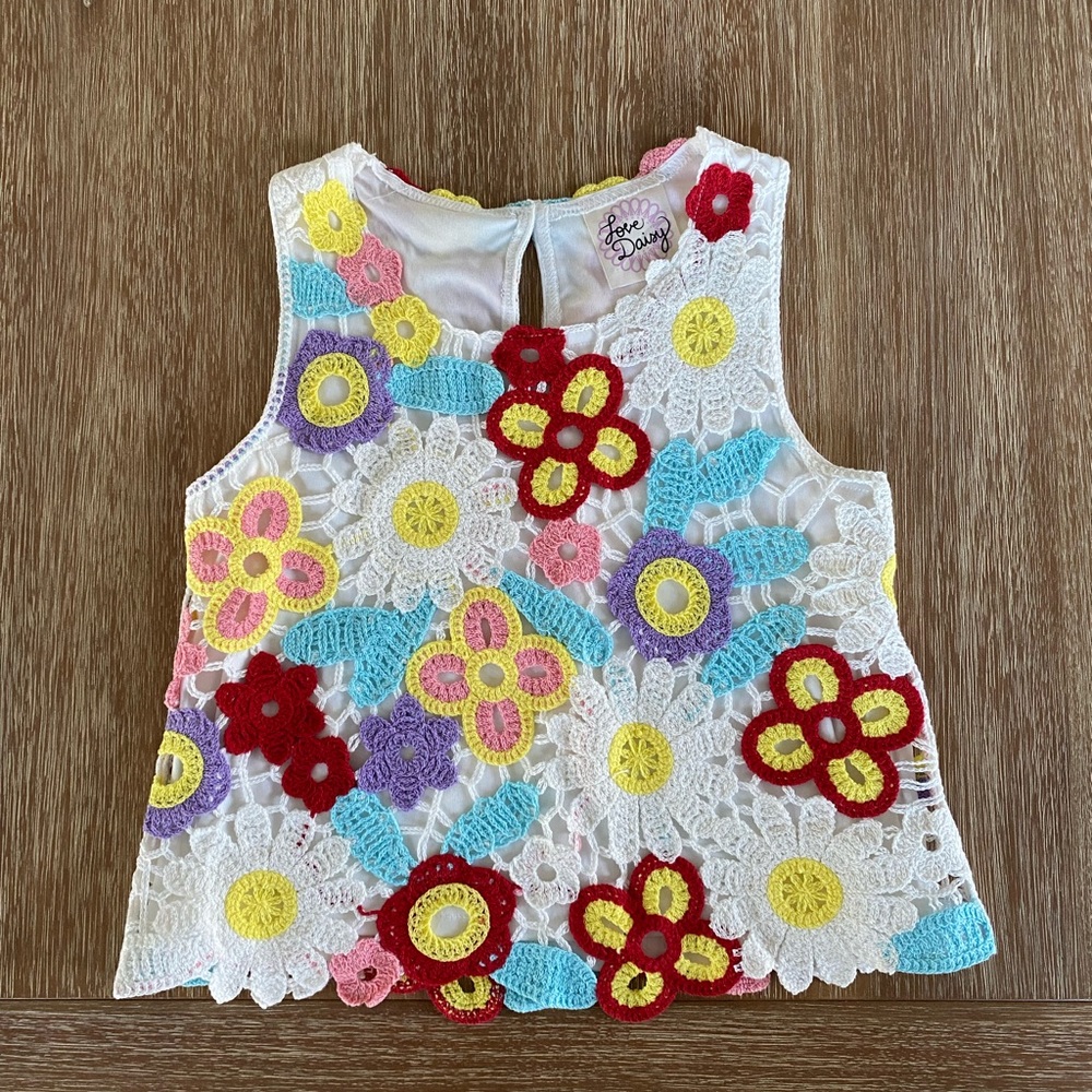 Girls’ Love Daisy Crochet Flower Sleeveless Tank Top